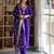 Floral embroidered silk blend v neck kurta trouser & dupatta set