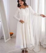 Pure chanderi silk neck fancy lace work off white readymade ethnic gown