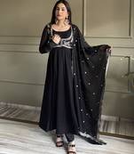 Heavy pure fox georgette silk embroidery sequins work black readymade ethnic gown