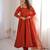 Pure chanderi silk neck fancy lace work rust readymade ethnic gown