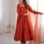Pure chanderi silk neck fancy lace work rust readymade ethnic gown