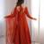 Pure chanderi silk neck fancy lace work rust readymade ethnic gown