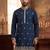 Mens silk blend blue solid embroidered kurta with trousers