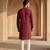 Mens silk blend maroon solid embroidered kurta with trousers