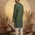 Mens silk blend green solid embroidered kurta with trousers