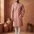 Mens silk blend peach solid embroidered kurta with trousers
