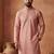 Mens silk blend peach solid embroidered kurta with trousers