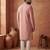 Mens silk blend peach solid embroidered kurta with trousers