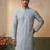 Mens silk blend blue solid embroidered kurta with trousers
