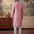 Mens silk blend pink solid embroidered kurta with trousers