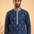 Mens silk blend blue solid embroidered kurta with trousers