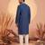 Mens silk blend blue solid embroidered kurta with trousers