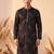 Mens black silk blend solid embroidered kurta with trousers