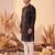 Mens black silk blend solid embroidered kurta with trousers