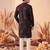 Mens black silk blend solid embroidered kurta with trousers