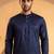 Mens blue silk blend solid embroidered kurta with trousers