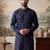 Mens blue silk blend solid embroidered kurta with trousers