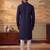 Mens blue silk blend solid embroidered kurta with trousers