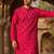 Mens pink silk blend solid embroidered kurta with trousers