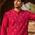 Mens pink silk blend solid embroidered kurta with trousers