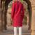 Mens pink silk blend solid embroidered kurta with trousers