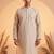 Mens beige silk blend solid embroidered kurta with trousers