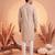 Mens beige silk blend solid embroidered kurta with trousers