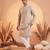 Mens beige silk blend solid embroidered kurta with trousers