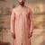 Mens peach viscose rayon solid embroidered kurta with trousers