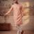 Mens peach viscose rayon solid embroidered kurta with trousers