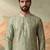Mens green silk blend solid embroidered kurta with trousers