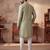 Mens green silk blend solid embroidered kurta with trousers