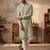Mens green silk blend solid embroidered kurta with trousers