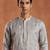 Mens blue silk blend solid embroidered kurta with trousers