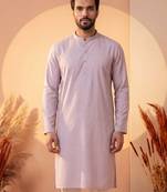 Mens lavender silk blend solid solid kurta with trousers