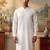 Mens white silk blend solid solid kurta with trousers