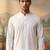 Mens white silk blend solid solid kurta with trousers
