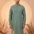 Mens green silk blend solid solid kurta with trousers