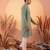 Mens green silk blend solid solid kurta with trousers