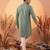 Mens green silk blend solid solid kurta with trousers