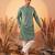 Mens green silk blend solid solid kurta with trousers
