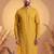 Mens yellow silk blend solid solid kurta with trousers