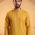 Mens yellow silk blend solid solid kurta with trousers