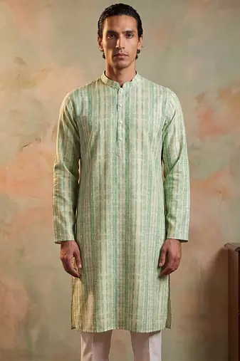 Mens multi silk blend abstract printed kurta with trousers