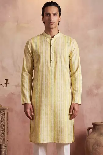 Mens multi silk blend abstract printed kurta with trousers