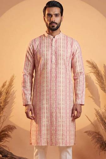 Mens multi silk blend abstract printed kurta with trousers