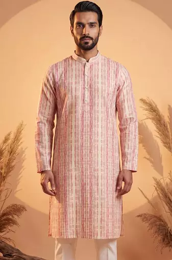 Mens multi silk blend abstract printed kurta with trousers