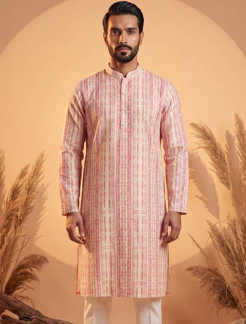 Mens multi silk blend abstract printed kurta with trousers