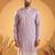 Mens lavender silk blend solid embroidered kurta with trousers