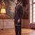 Mens black silk blend embroidered straight kurta with trousers